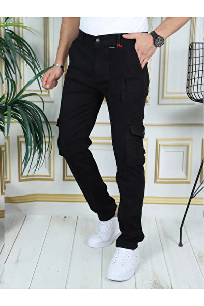 TRS YB GİYİM Чоловічі чорні лікрані штани з еластичною габардиновою/канавою кишенею, кишенею-коммандо та стильною штаниною.