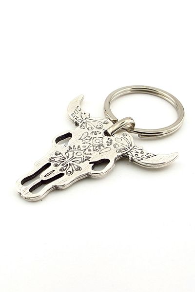 Solfera Patterned Bull Skull Horn Metal Keychain Kc218