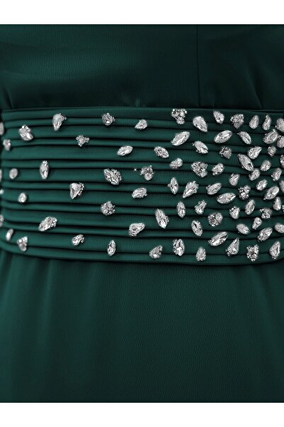 Modamorfo Βραδινό φόρεμα με κορσέ σατέν με πέτρες - Σμαραγδένιο