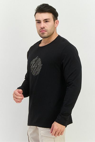 French Connection Men Crew Neck Long Sleeves Graphic Print T-shirt, Black