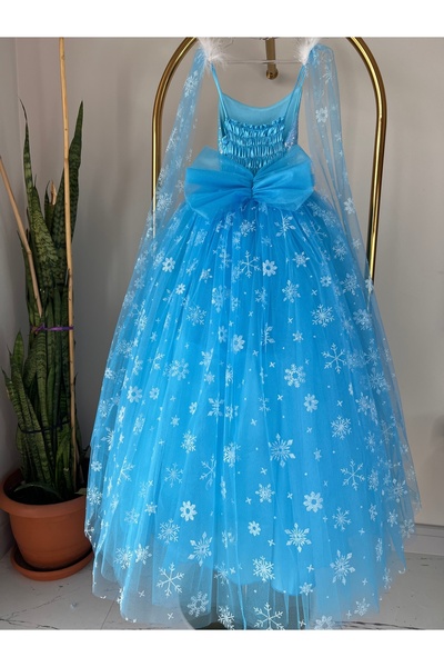 PERİLİ AYLİZ Kız Çocuk Mavi Elsa Frozen Kostüm, Karlar Kraliçesi Doğum Günü K...