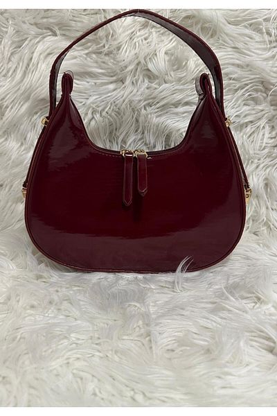 RumyaCollection Women's Burgundy Patent Leather Baguette Bag - Baguette Claret Bag Medium Size
