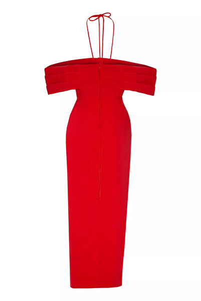 Keikei Kırmızı Krep Kolsuz Orta Boy Elbise