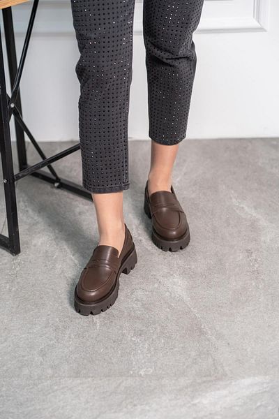 FS KOMBİN COLLECTİON Moena Bitter Brown дамски мокасини от естествена кожа