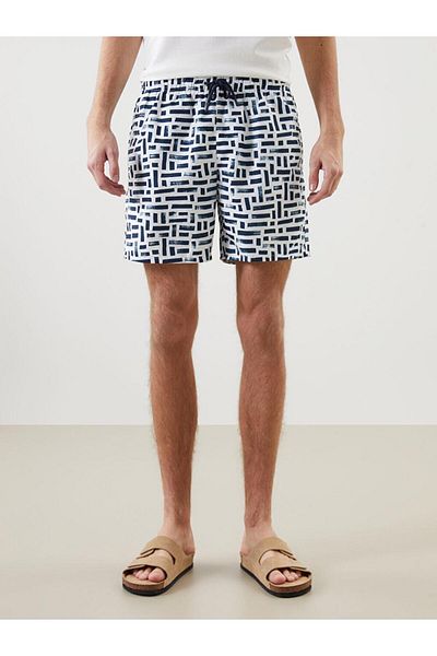 LC Waikiki Pantaloni scurți de baie pentru bărbați cu model - alb-albastru închis