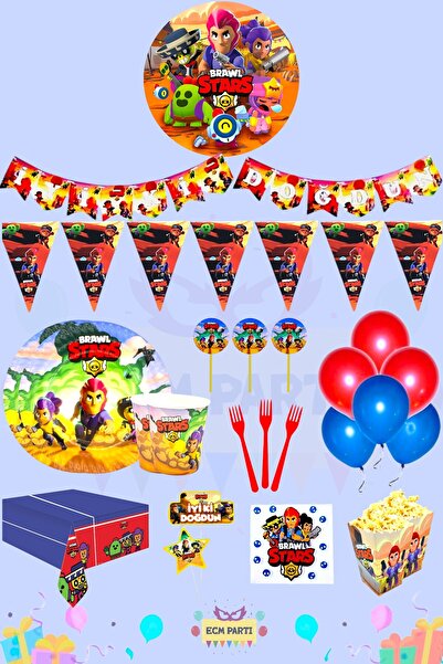 ECM PARTI مجموعة حفلات عيد ميلاد طويلة تحت عنوان Brawl Stars تتسع لـ 32 شخصًا
