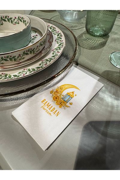 busrasdesign Ramadan Kareem Hilalli Printed Presentation Napkins 16 Pcs