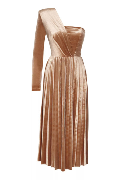 Keikei Latte Kadife Tek Kol Uzun Elbise