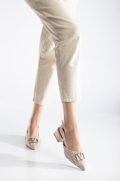 AYENDE MODA Blush Woven Pointed Toe New Season Short Block Heeled Women's Shoes