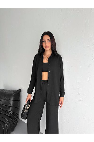Kayaka triko Seersucker Long Sleeve Shirt Bürümcük Shirt Wide Legged Double Suit