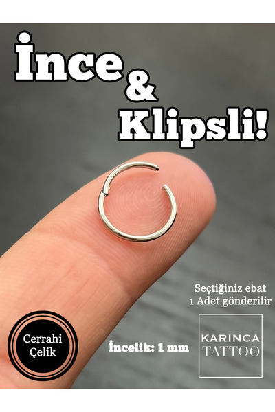 Karınca Piercing Klipsli İnce Halka Piercing Nostril Burun Piercing Hızma Kulak Tragus Helix Rook Smiley Dudak Septum