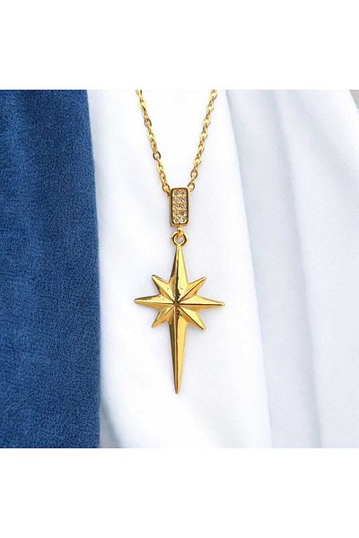 Çelik Gold Steel Polar Star Necklace