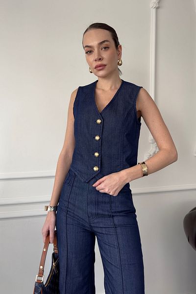 MAGARDE Blue Denim Crop Vest