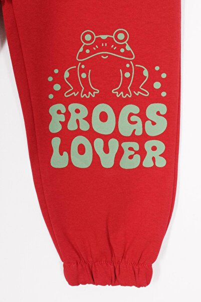 zepkids Kurbağa Baskılı Lastikli Paça Kırmızı Renk Erkek Çocuk Eşofman Tek Alt