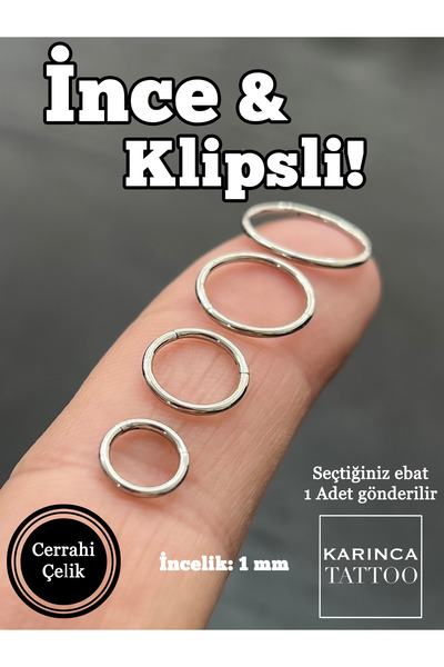 Karınca Piercing Klipsli İnce Halka Piercing Nostril Burun Piercing Hızma Kulak Tragus Helix Rook Smiley Dudak Septum