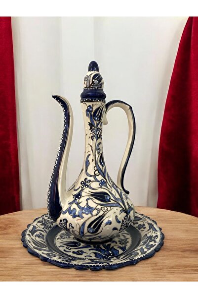 STORESZA El Yapımı Kütahya Çini Ibrik Vazo Ve Tabak Seti