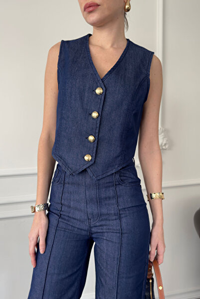 MAGARDE Blue Denim Crop Vest