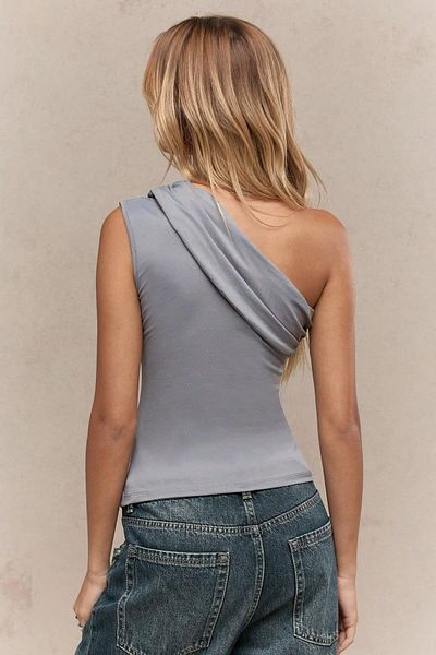Edela Asymmetrical Single Shoulder Gray Blouse 6082