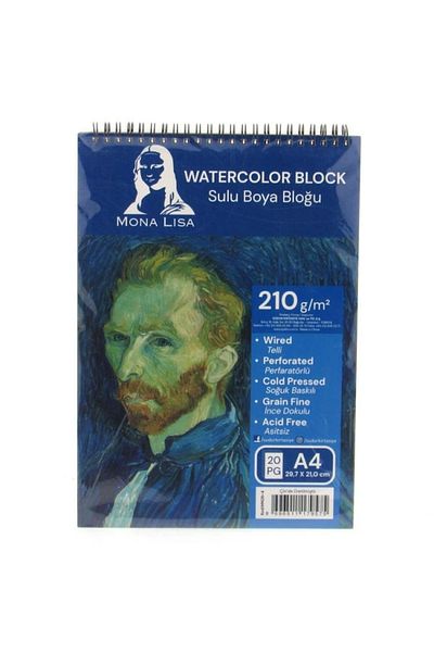 MONA LİSA MİLANO SÜDOR MN26-4 دفتر رسم موناليزا مع حلزون - كتلة ألوان مائية A4 (29.7x21 سم) 210 جرام. 20YP.