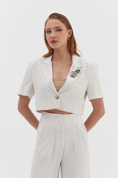 Nish&Chic Half Sleeve Linen Crop Jacket