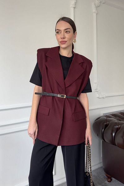 MAGARDE Vestă din țesătură Bordeaux - Cu umeri și curea