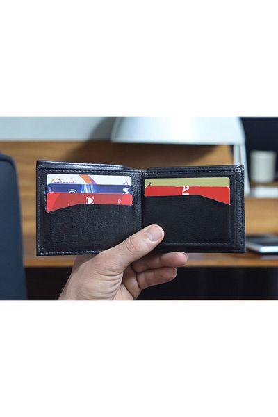 GLOBİFYA Men's Black Stylish Leather Wallet Credit Card Holder Wallet with Paper Money and Coin Compartment