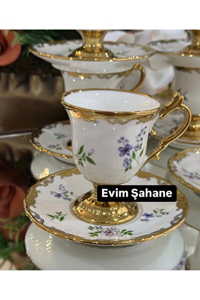 Lavin EVİMSAHANE ELDON AYAKLI LİLA ÇİÇEKLİ KAHVE FİNCAN TAKIMI