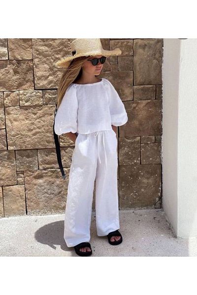 sinmm Girl's Spanish Leg 2-Piece Style Top-Bottom Suit White Color