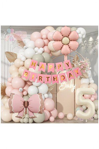 Partile Pembe Fiyonklu Papatya Folyo Balonlu Doğum Günü Seti Parti Kutlama Eğ...