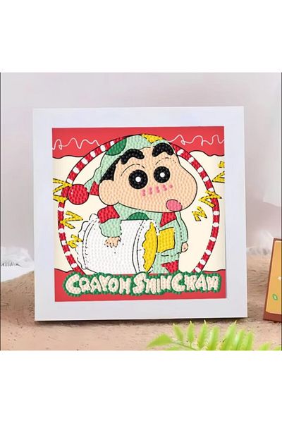 synshop مجموعة أدوات صنع الفسيفساء الماسية 5D من Crayon Shin-chan، لوحة مطرزة بالخرز مع إطار