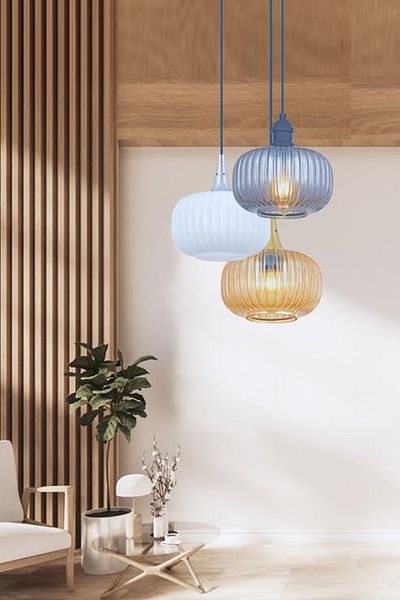 Uçar Almi̇ra Modern Smoked Honey White Glass Living Room Living Room 3-Piece Triple Chandelier