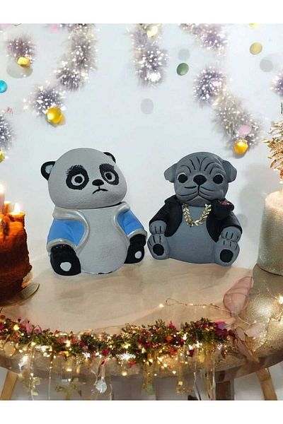 GLOBELUX Scrumieră decorativă cu design de lux Panda și câine (set de 2)