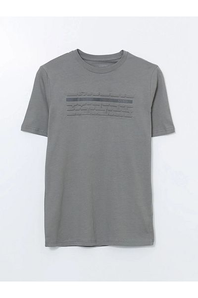 LC Waikiki Lcwaikiki Classic Grey Crew Neck Short Sleeve Printed Combed Cotton Men's T-Shirt