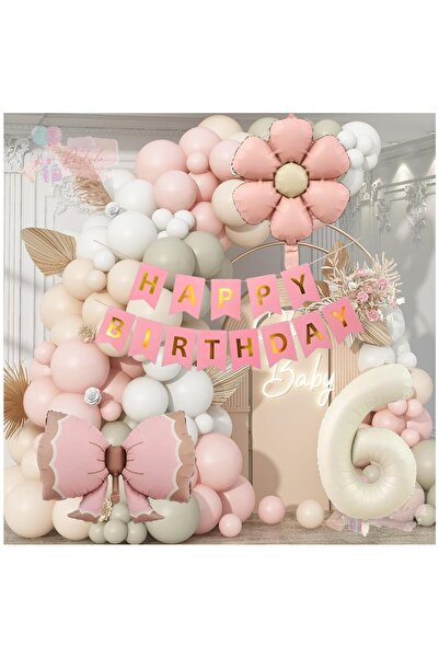 Partile Pembe Fiyonklu Papatya Folyo Balonlu Doğum Günü Seti Parti Kutlama Eğ...