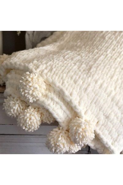 SMYY Pompom Sofa Tv Blanket Hand Knitted Puffy Rope 100X150