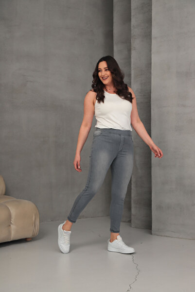 Genel Markalar Kadın Kot Pantolon Beli Lastikli Yüksek Bel Likralı Büyük-Küçü...