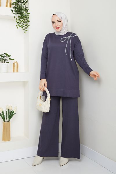 Pamuk Butik Women's Double Mercerized Knitwear Suit with Trousers