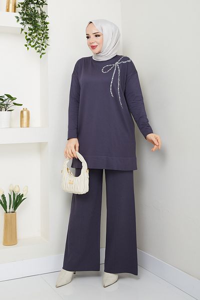 Pamuk Butik Women's Double Mercerized Knitwear Suit with Trousers