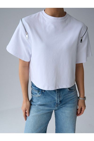 YouLikeButik M D Basic T-Shirt with Shoulder Zipper Detail