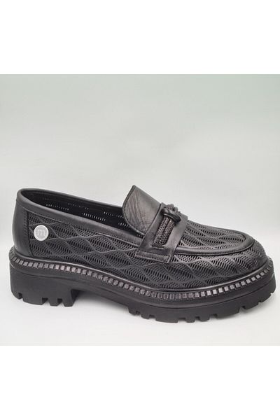 Mammamia D25YA-460 Pantofi de zi cu zi pentru femei, din piele naturală, cu toc gros (4 cm)