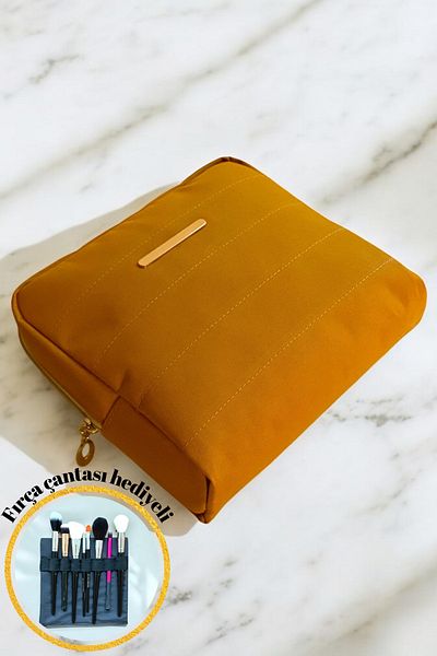Aggu Bebe Nons Sephora Model Mustard Color Stylish Hand Bag Mini Travel Organizer Practical Makeup Bag