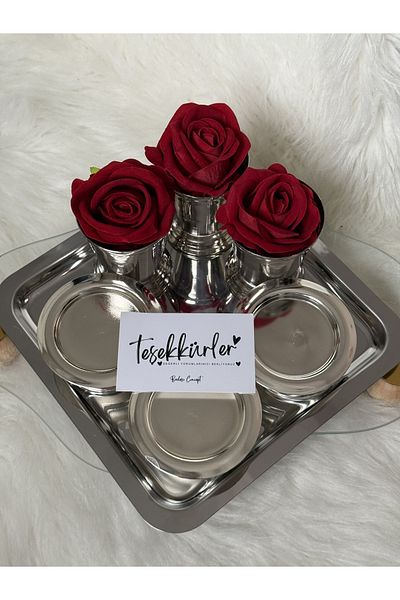 güneşevim Καφές Πλευρά 3-τεμ Silver Ροζ Κάδος / 3-τεμ Silver Δίσκος Παρουσίασης / 3-τεμ Silver Κουτί Λουκουμιών