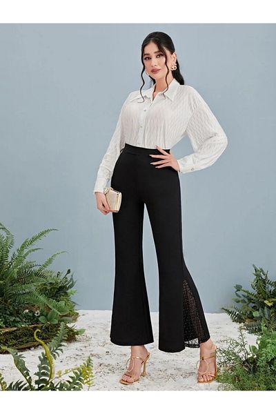 Modayakamoz Women's High Waist Side Tulle Detailed Diving Leggings Pants