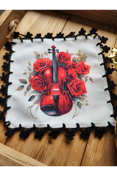 Runner Supla Home 2Pcs Decorative Red Violin and Rose Pattern Cocktail Presentation Napkin Coffee Side