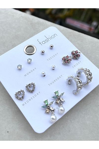Modadiro Steel Earring Set, Earring Set, Pearl Heart Silver