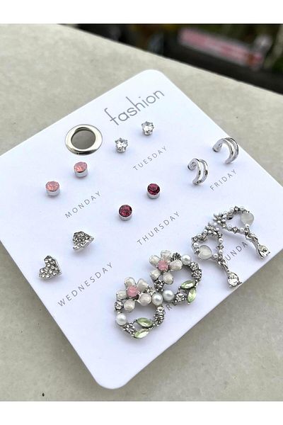 Modadiro Steel Earring Set, Earring Set, Flower Heart Silver