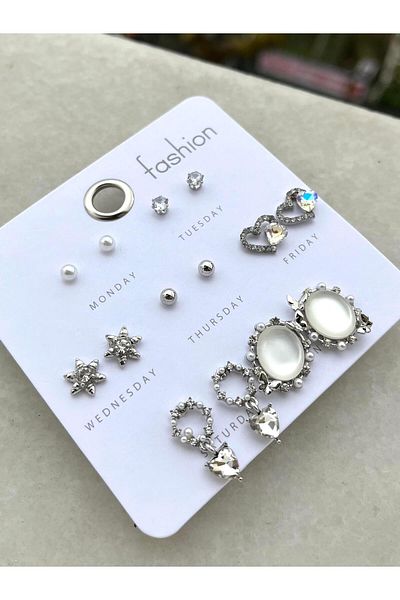 Modadiro Steel Earring Set, Earring Set, White Mirror Silver