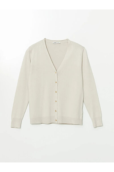 LC Waikiki LCWAIKIKI Classic Bej V Yaka Kadın Triko Hırka