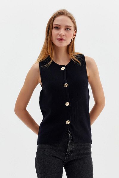 Nish&Chic Crew Neck Gold Buttoned Vest
