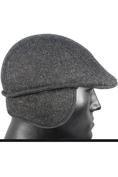 BAW COMPANY Men's Cap Cashmere Wool Black Winter Ear Hat